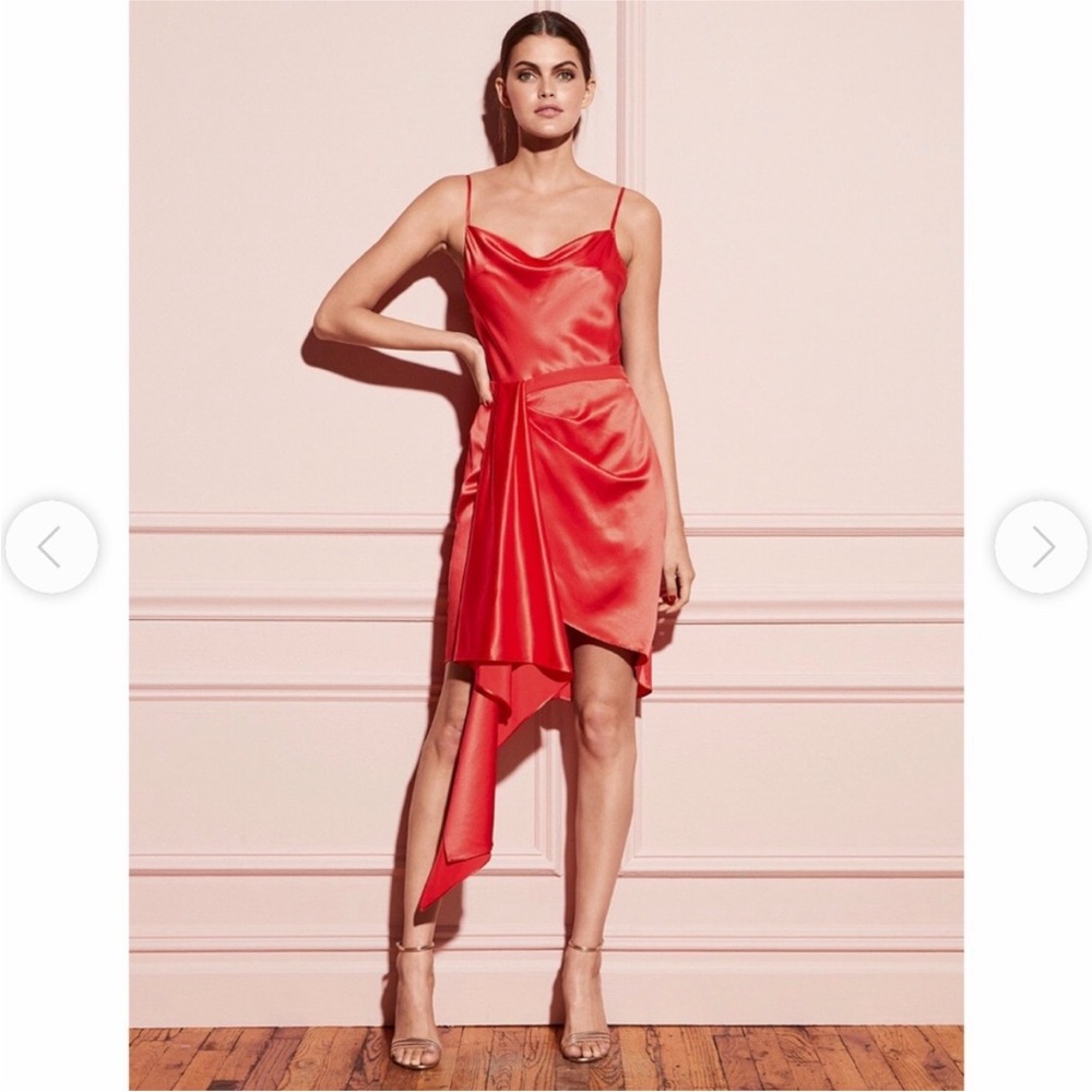 Fleur du Mal Asymmetrical Cascade Red Silk Dress worn 1x